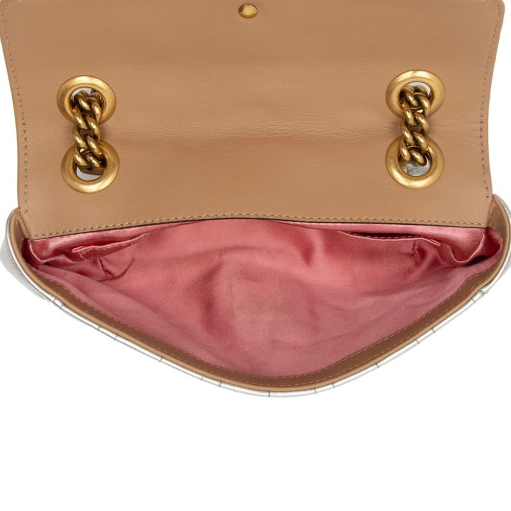 Gucci Metallic Matelasse Leather Pearl GG Marmont Mini Flap Bag - Picture 7 of 15